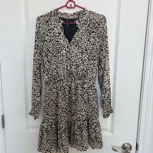 Mango Black and Cream Long Sleeve Dress